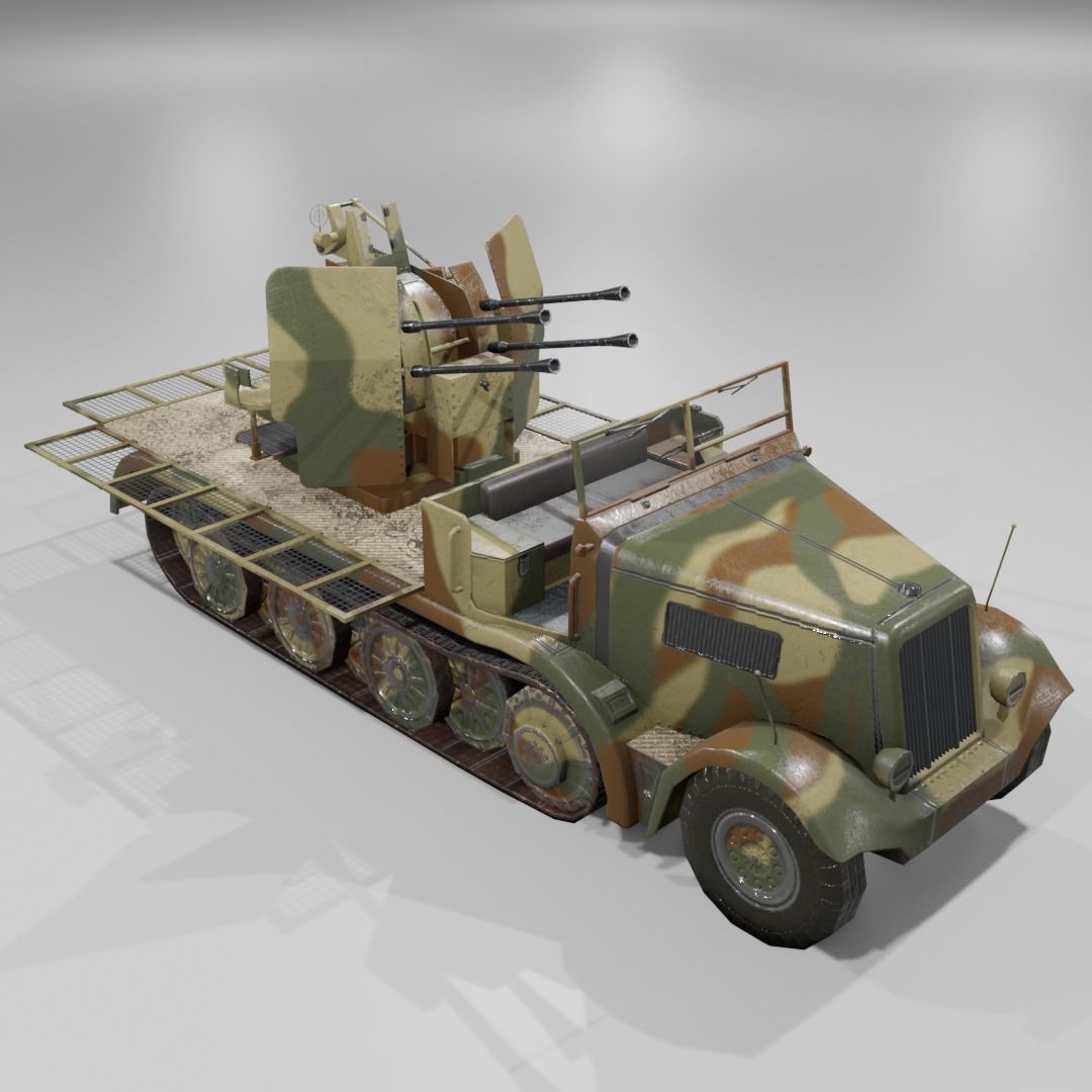   Sdkfz 7-1 Anti Aircraft Gun Low-poly 3D model_3