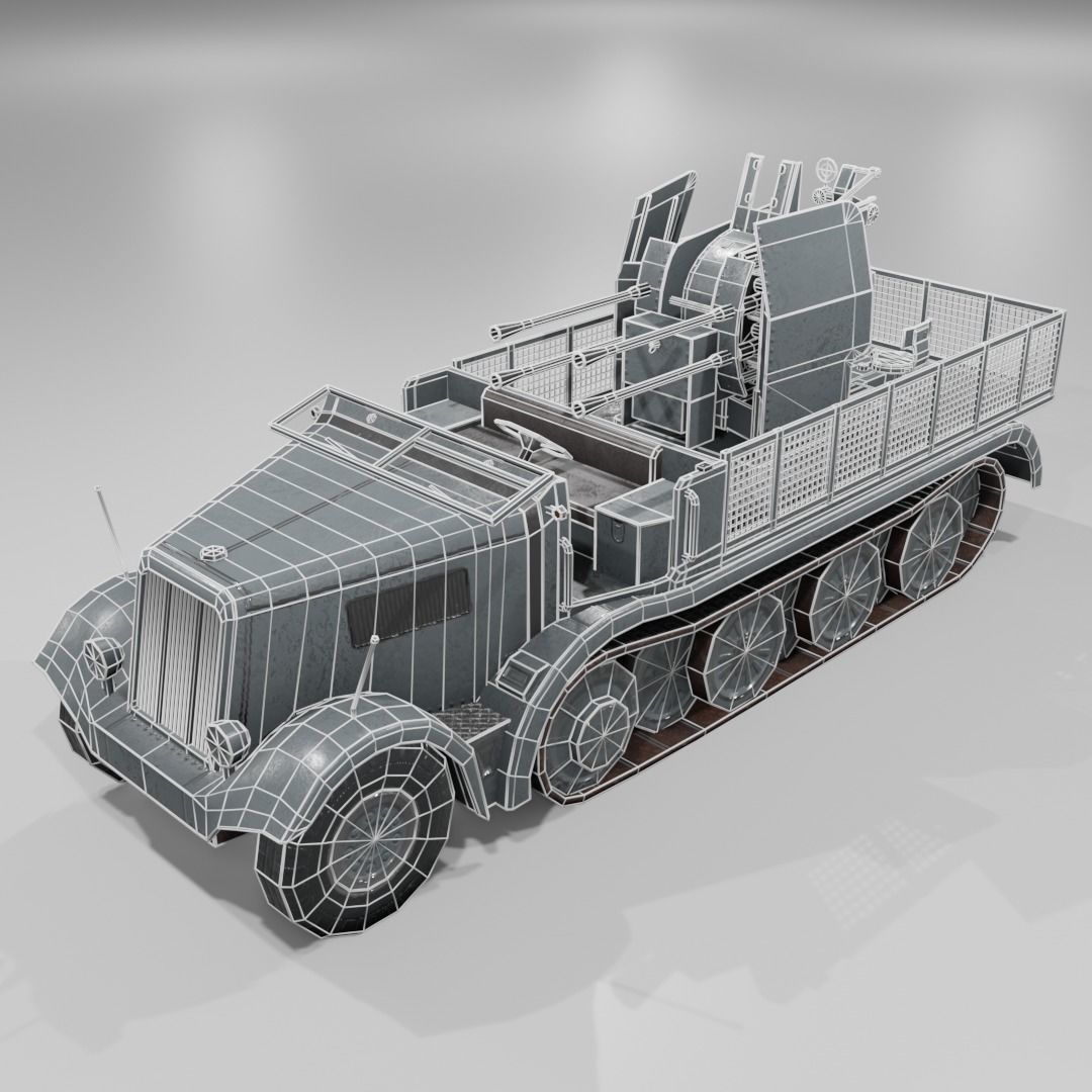   Sdkfz 7-1 Anti Aircraft Gun Low-poly 3D model_10