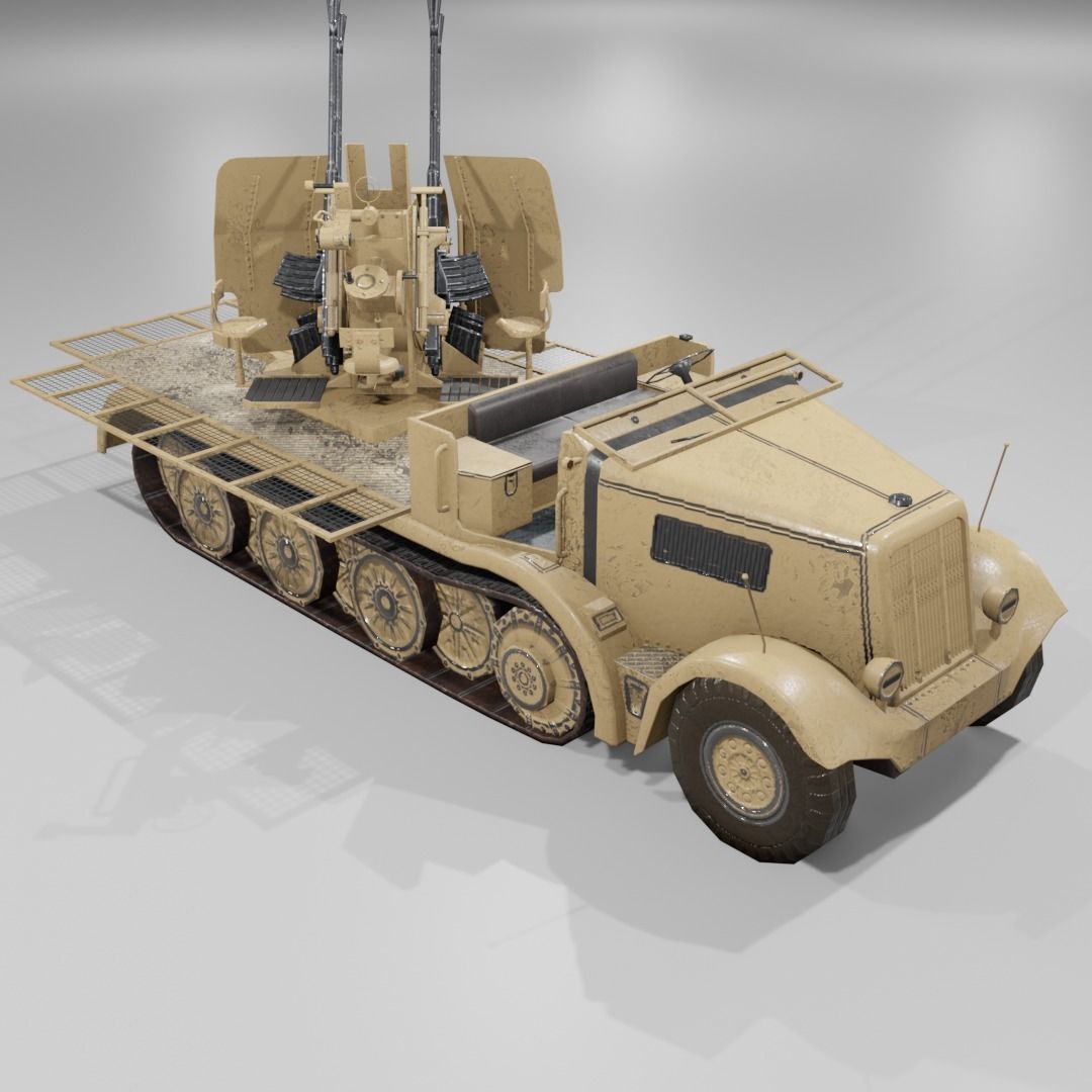   Sdkfz 7-1 Anti Aircraft Gun Low-poly 3D model_15