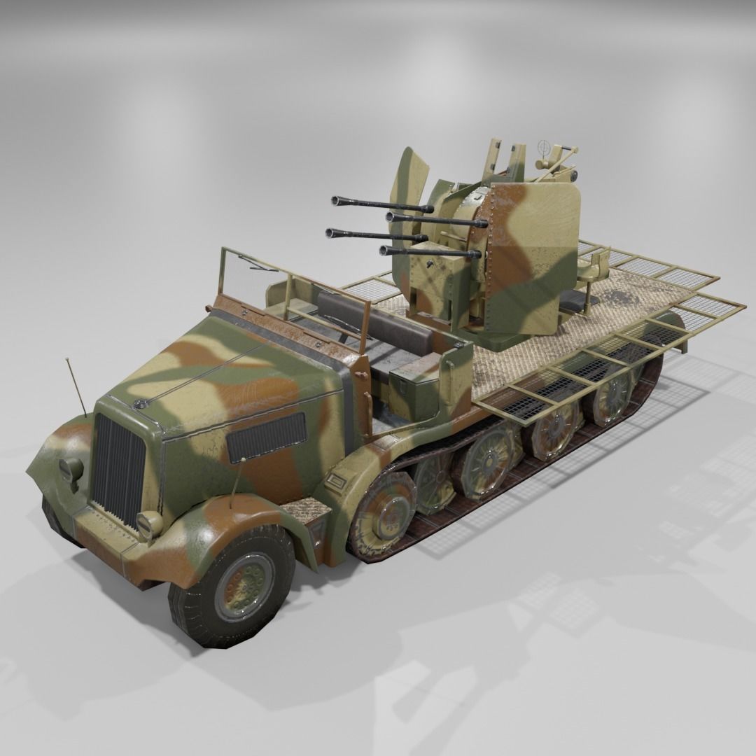   Sdkfz 7-1 Anti Aircraft Gun Low-poly 3D model_2