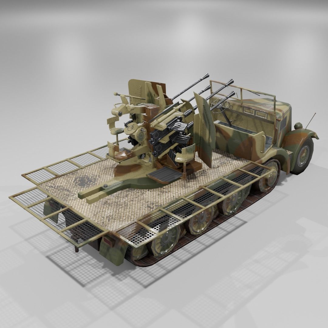   Sdkfz 7-1 Anti Aircraft Gun Low-poly 3D model_4