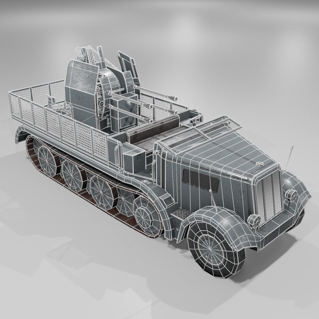   Sdkfz 7-1 Anti Aircraft Gun Low-poly 3D model_11