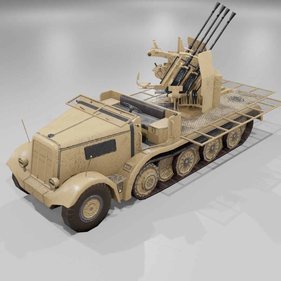   Sdkfz 7-1 Anti Aircraft Gun Low-poly 3D model_14