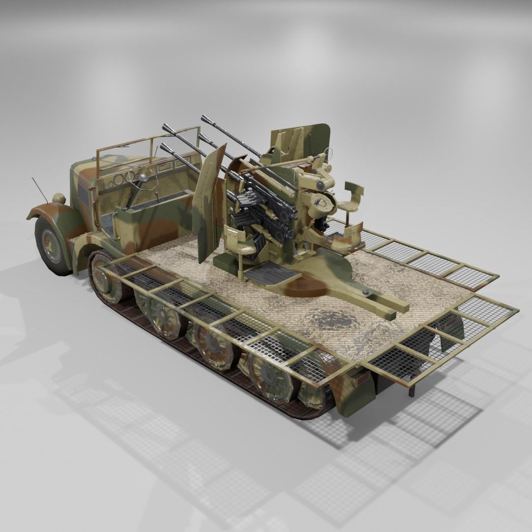   Sdkfz 7-1 Anti Aircraft Gun Low-poly 3D model_5