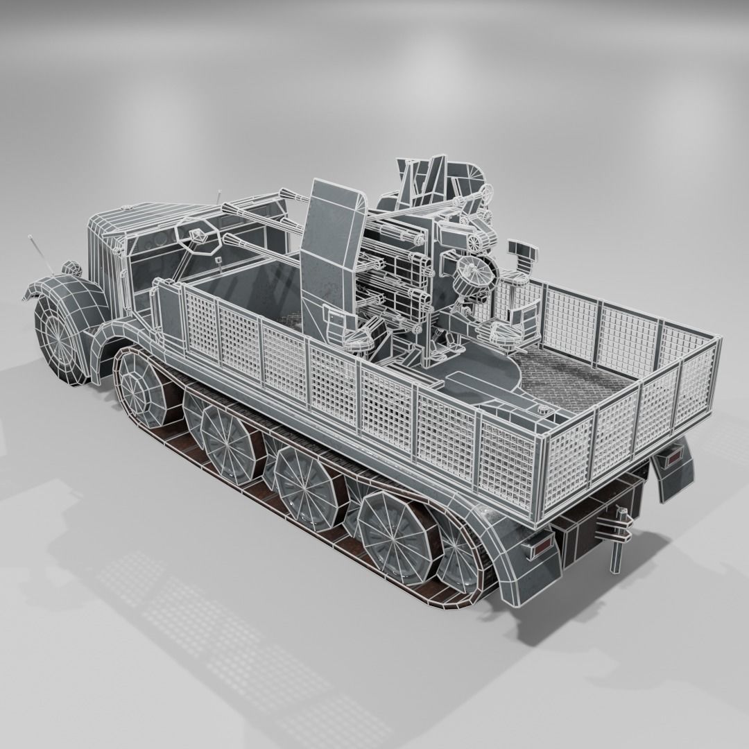   Sdkfz 7-1 Anti Aircraft Gun Low-poly 3D model_13