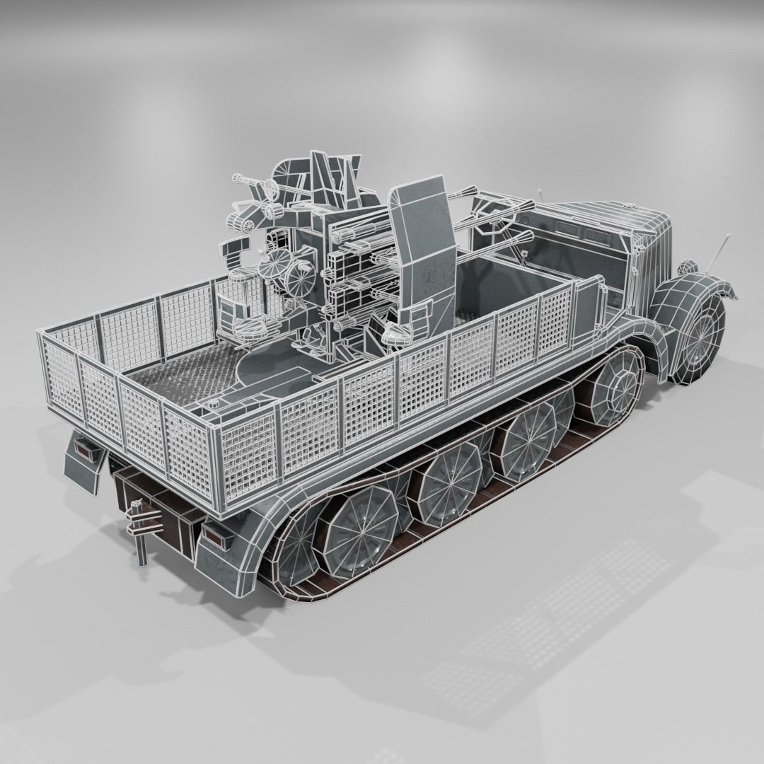   Sdkfz 7-1 Anti Aircraft Gun Low-poly 3D model_12