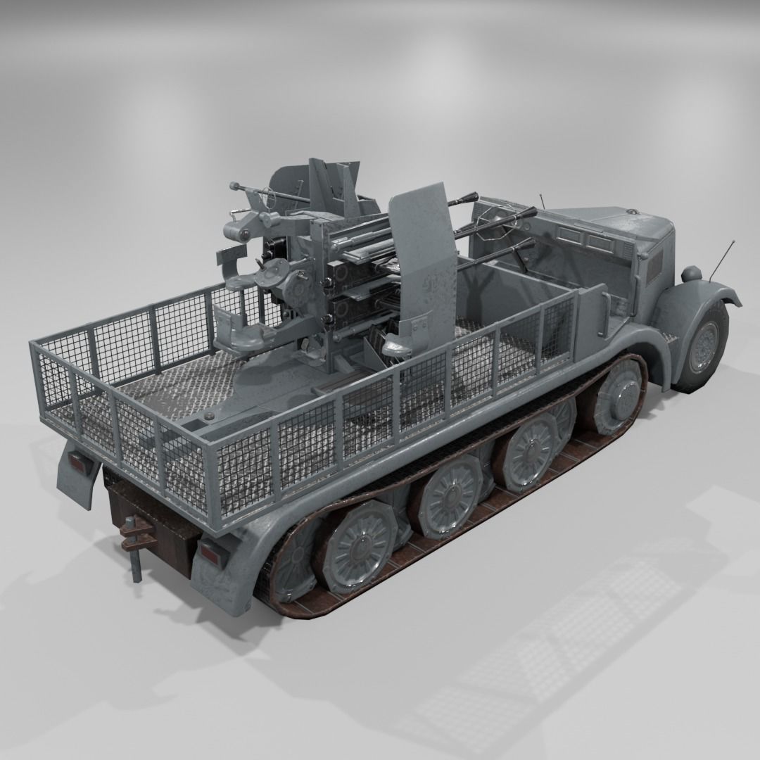   Sdkfz 7-1 Anti Aircraft Gun Low-poly 3D model_8