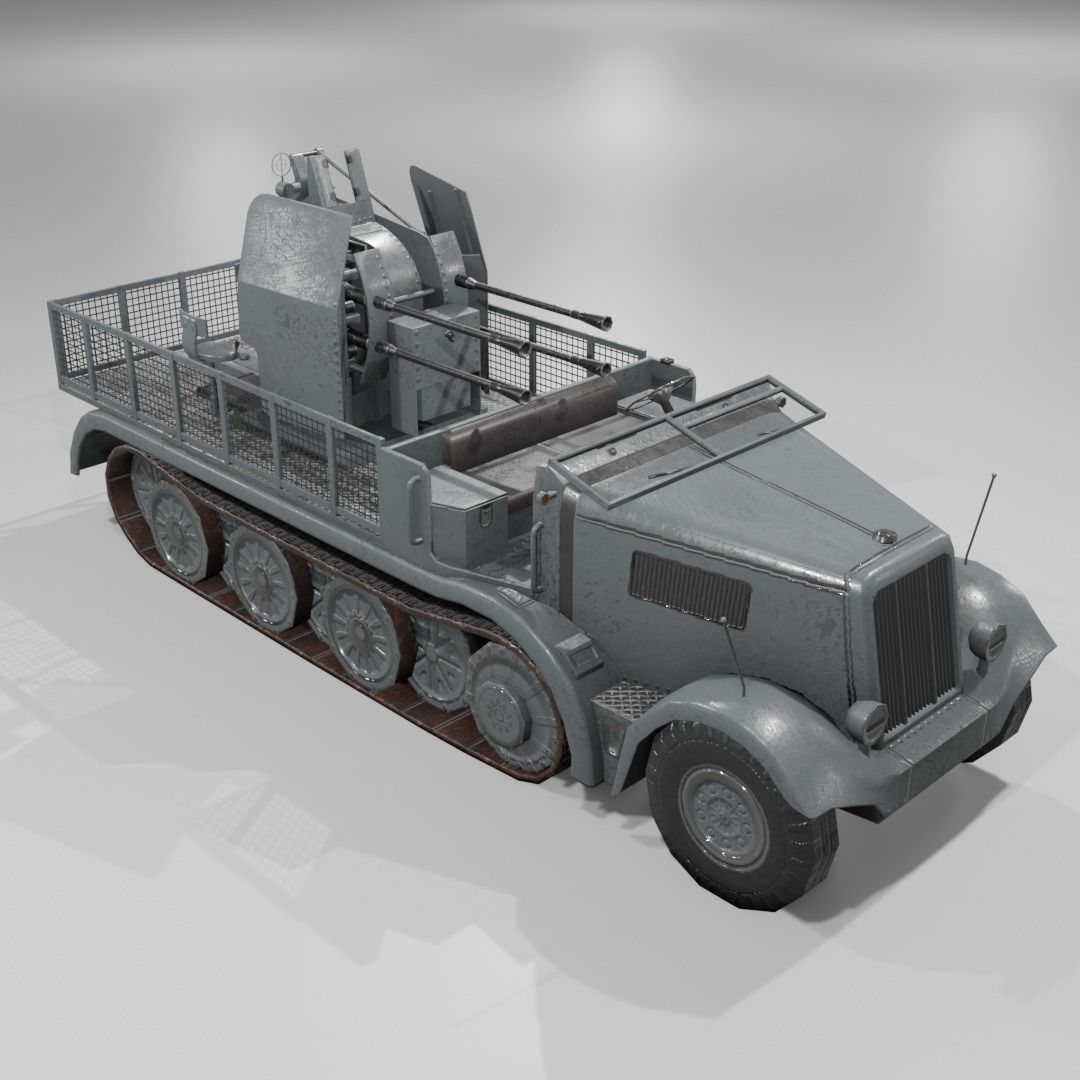   Sdkfz 7-1 Anti Aircraft Gun Low-poly 3D model_7