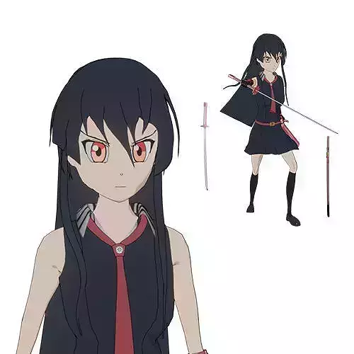 Akame Ga Kill with Basic Rigged  Low-poly 3D model