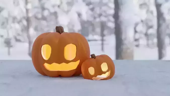 Pumpkin 3D two halloween pumpkins in snow
