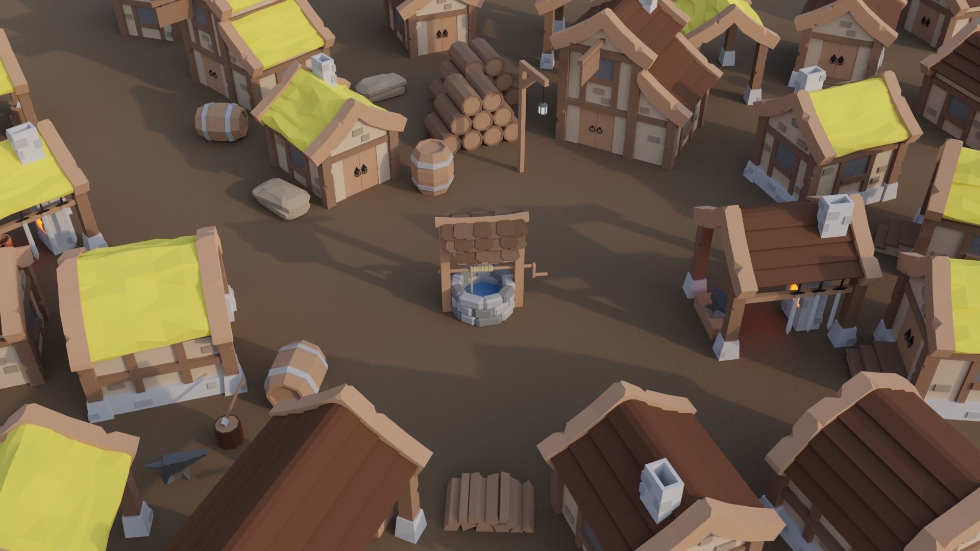Stylized Low Poly Medieval Town Houses Free low-poly 3D model_1