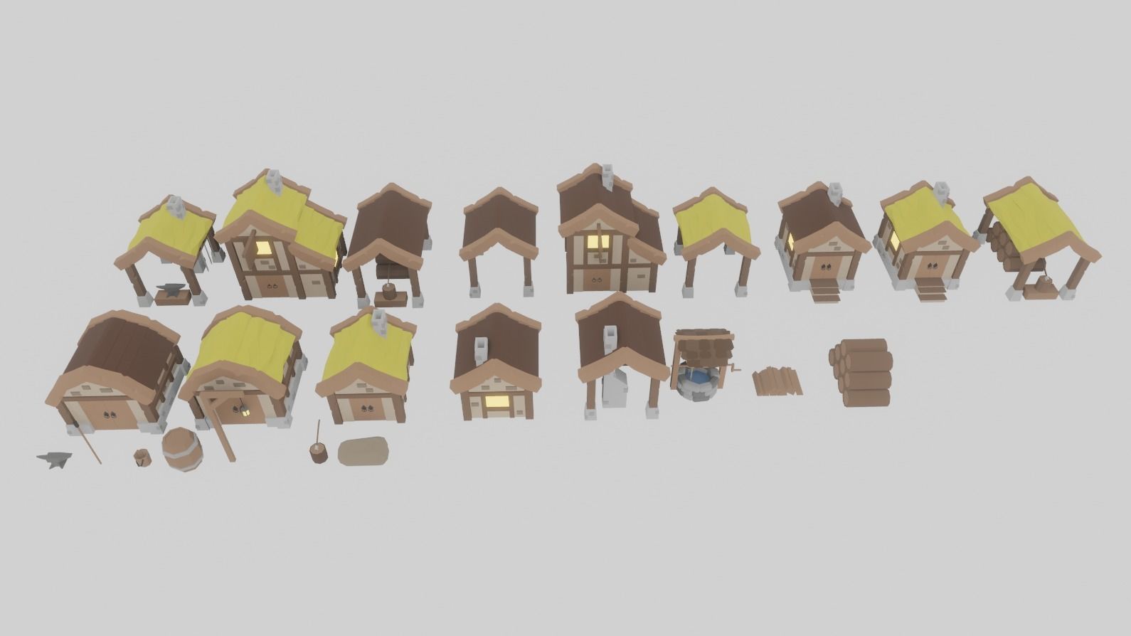 Stylized Low Poly Medieval Town Houses Free low-poly 3D model_3