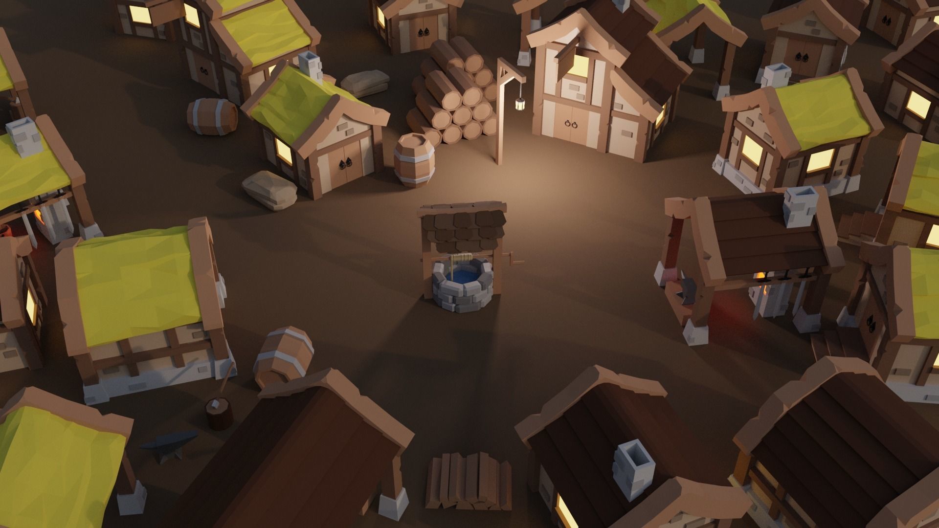 Stylized Low Poly Medieval Town Houses Free low-poly 3D model_2