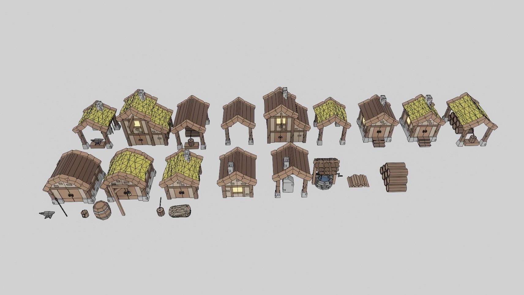 Stylized Low Poly Medieval Town Houses Free low-poly 3D model_4