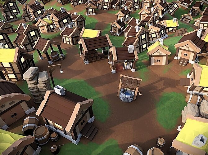 Stylized Low Poly Medieval Town Houses Free low-poly 3D model