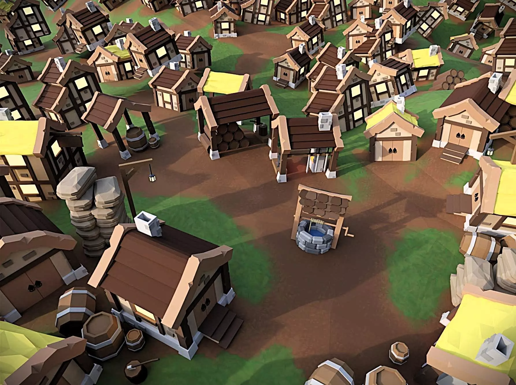 Stylized Low Poly Medieval Town Houses Free low-poly 3D model_0