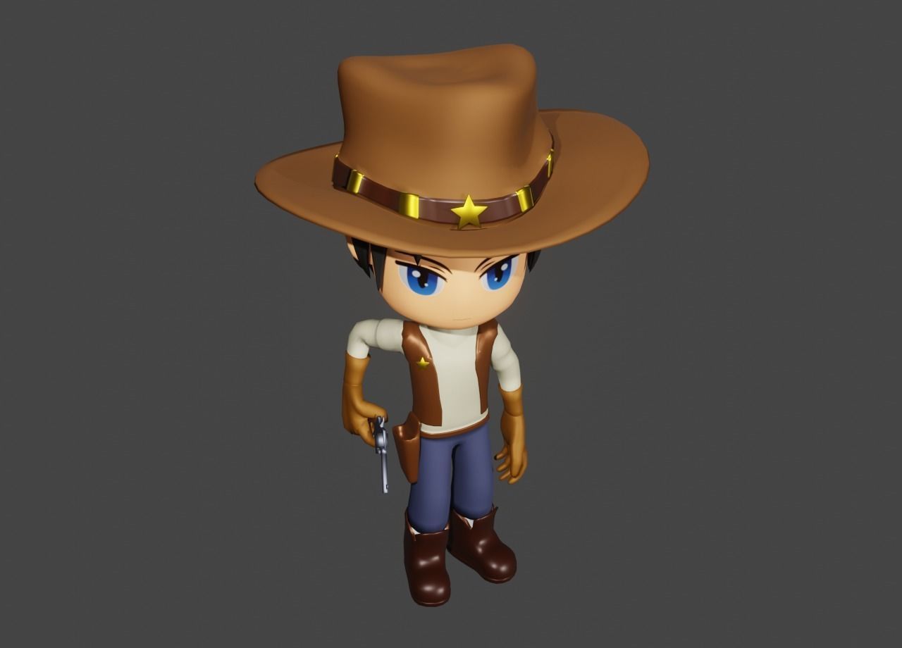 western sheriff- anime sheriff - cowboy Low-poly 3D model_10