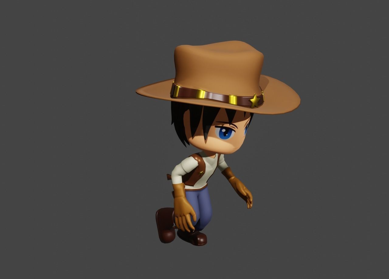 western sheriff- anime sheriff - cowboy Low-poly 3D model_12