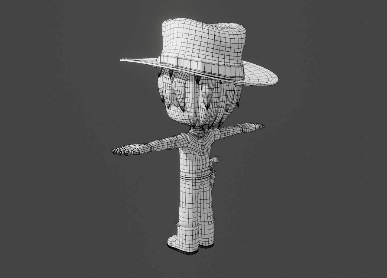 western sheriff- anime sheriff - cowboy Low-poly 3D model_7