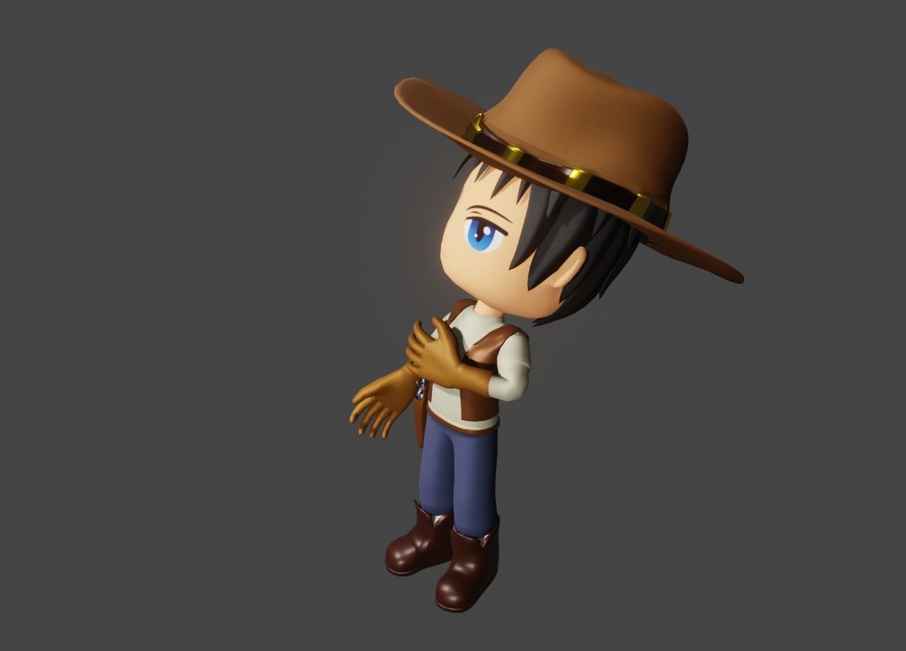 western sheriff- anime sheriff - cowboy Low-poly 3D model_11