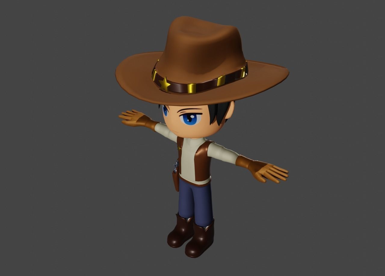 western sheriff- anime sheriff - cowboy Low-poly 3D model_2