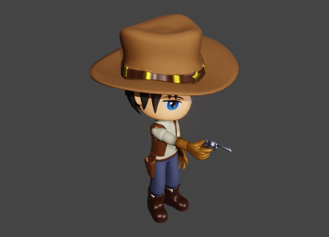 western sheriff- anime sheriff - cowboy Low-poly 3D model_3