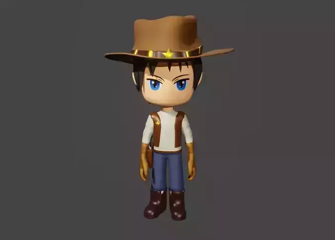 western sheriff- anime sheriff - cowboy Low-poly 3D model