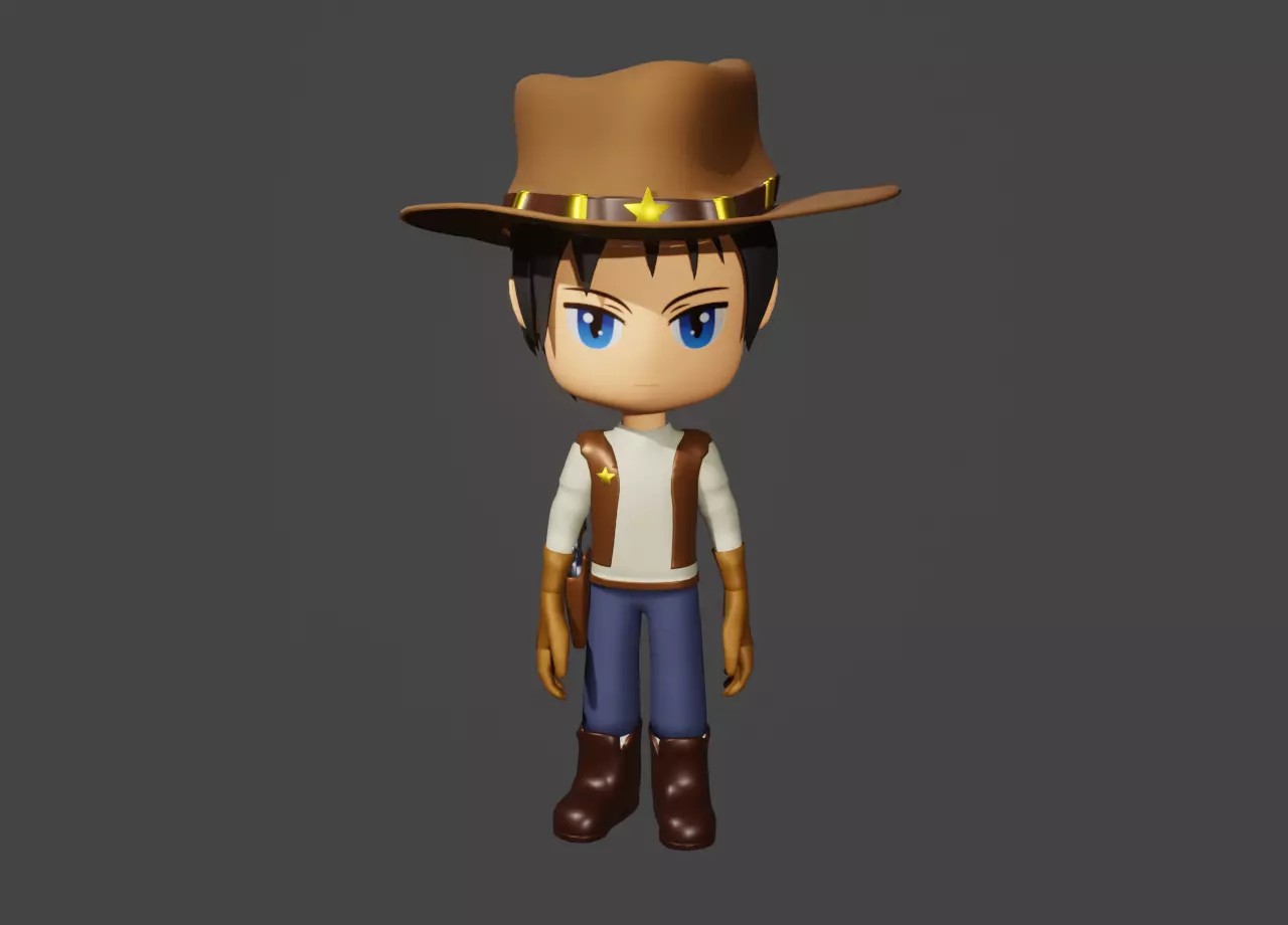 western sheriff- anime sheriff - cowboy Low-poly 3D model_0