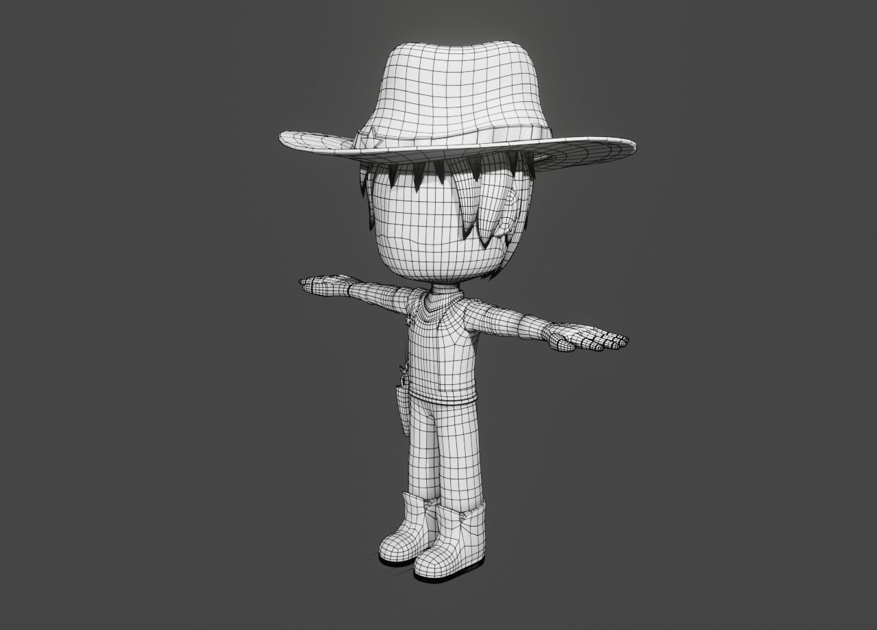 western sheriff- anime sheriff - cowboy Low-poly 3D model_5