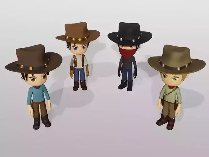 4 anime - toon cowboys pack 3D Model Collection