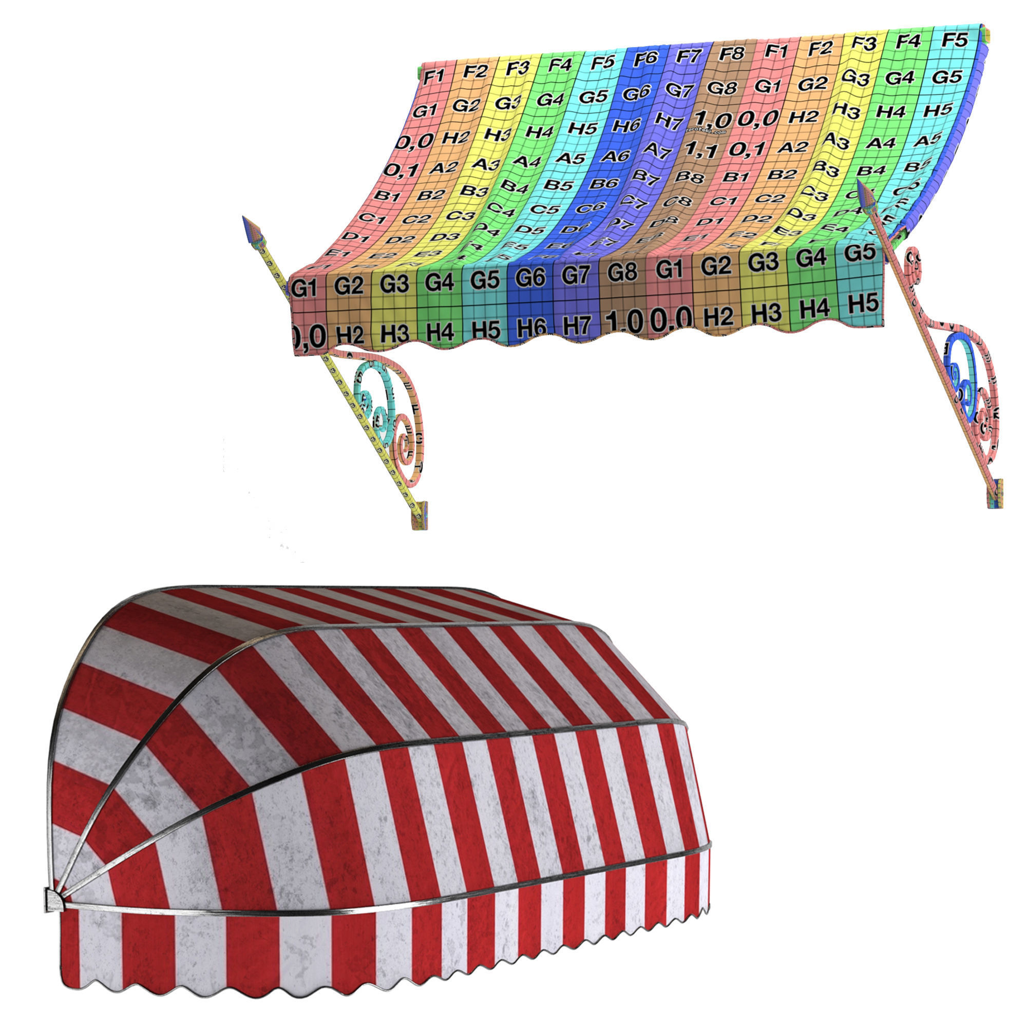 awning collection with rainbow stripe 3D model_2