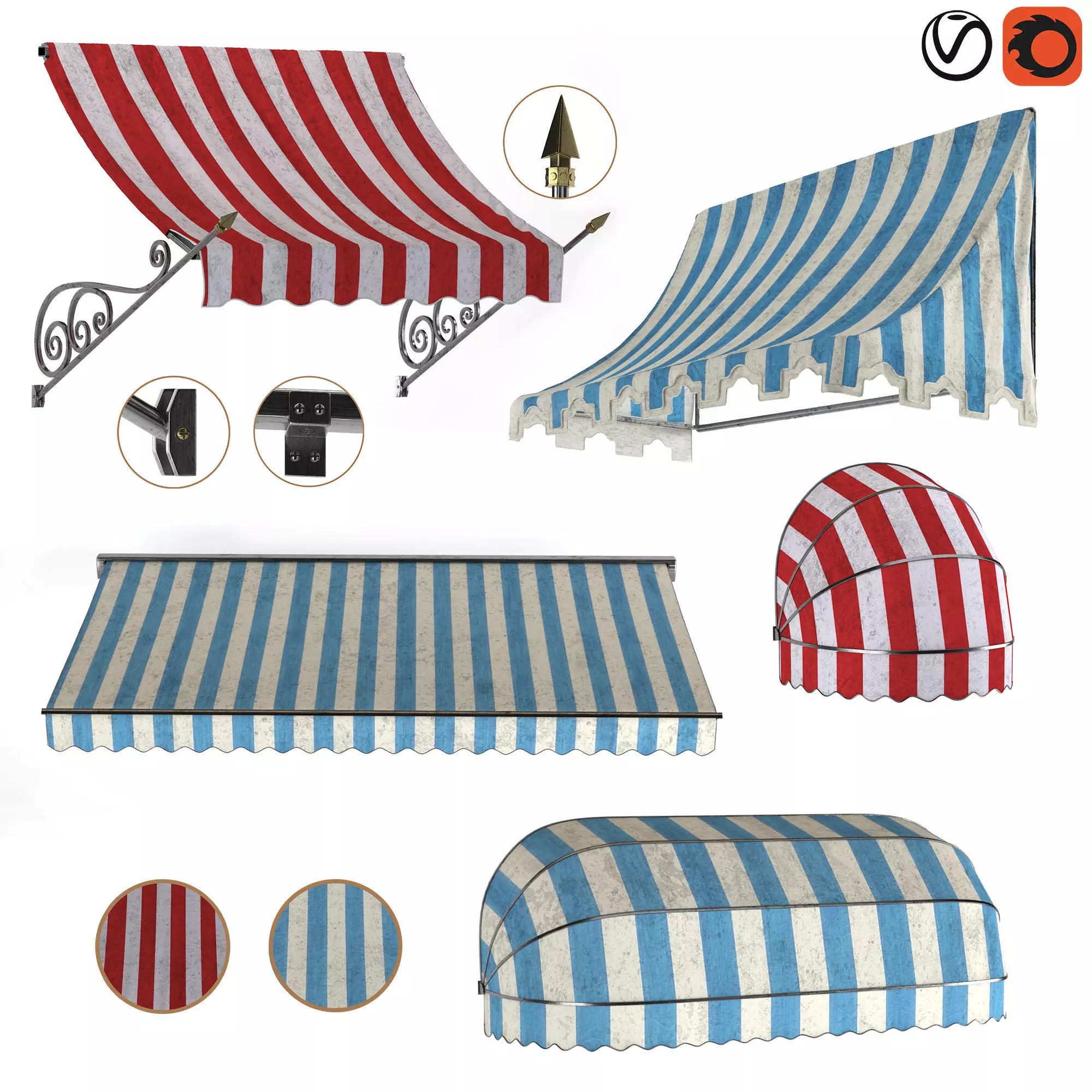 awning collection with rainbow stripe 3D model_0