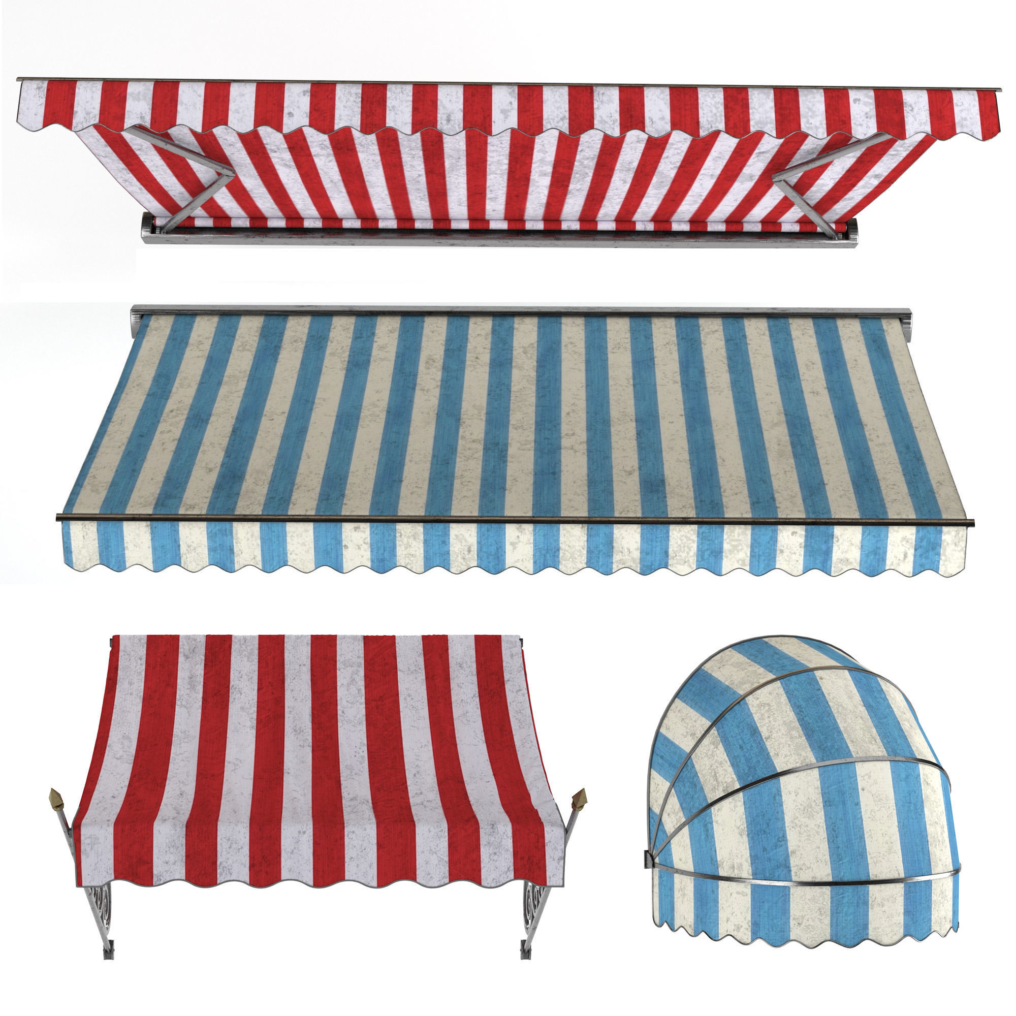 awning collection with rainbow stripe 3D model_1