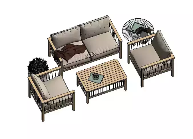 Modern Outdoor sofa and coffee table combination  3D model