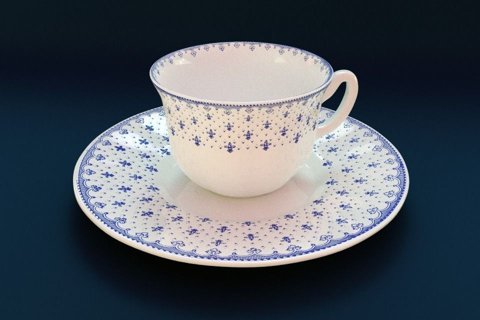 La Cartuja de Sevilla Flor de Lis Ceramic Crockery 3D model_2