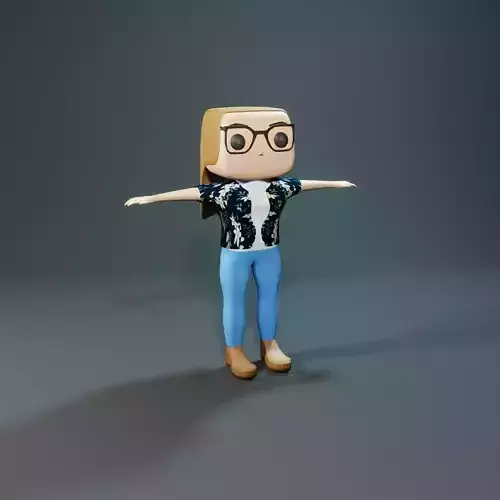 Girl 3d model wearing glasses and jeans
