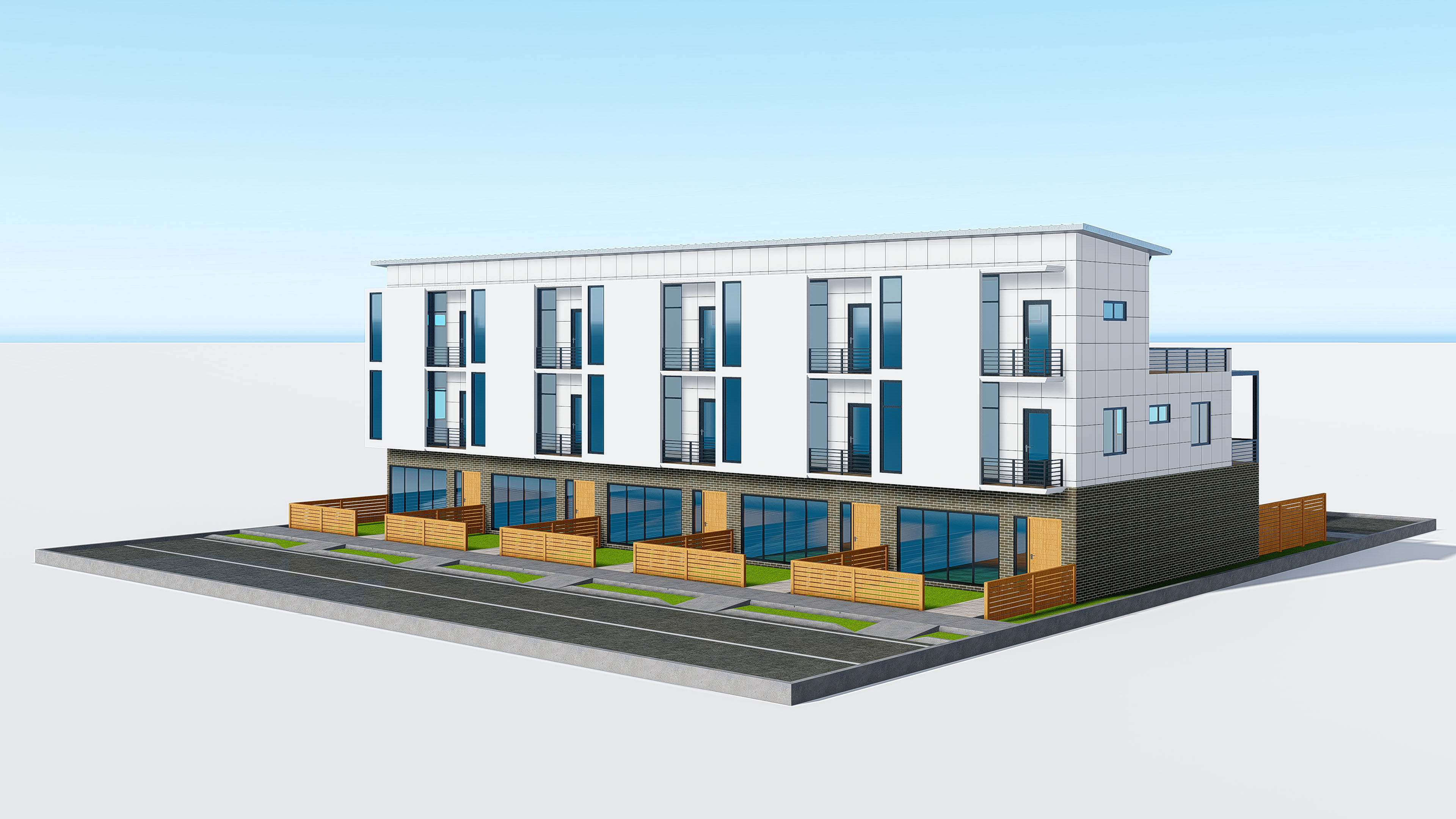 Modern Townhouse Building 3 3D model_2