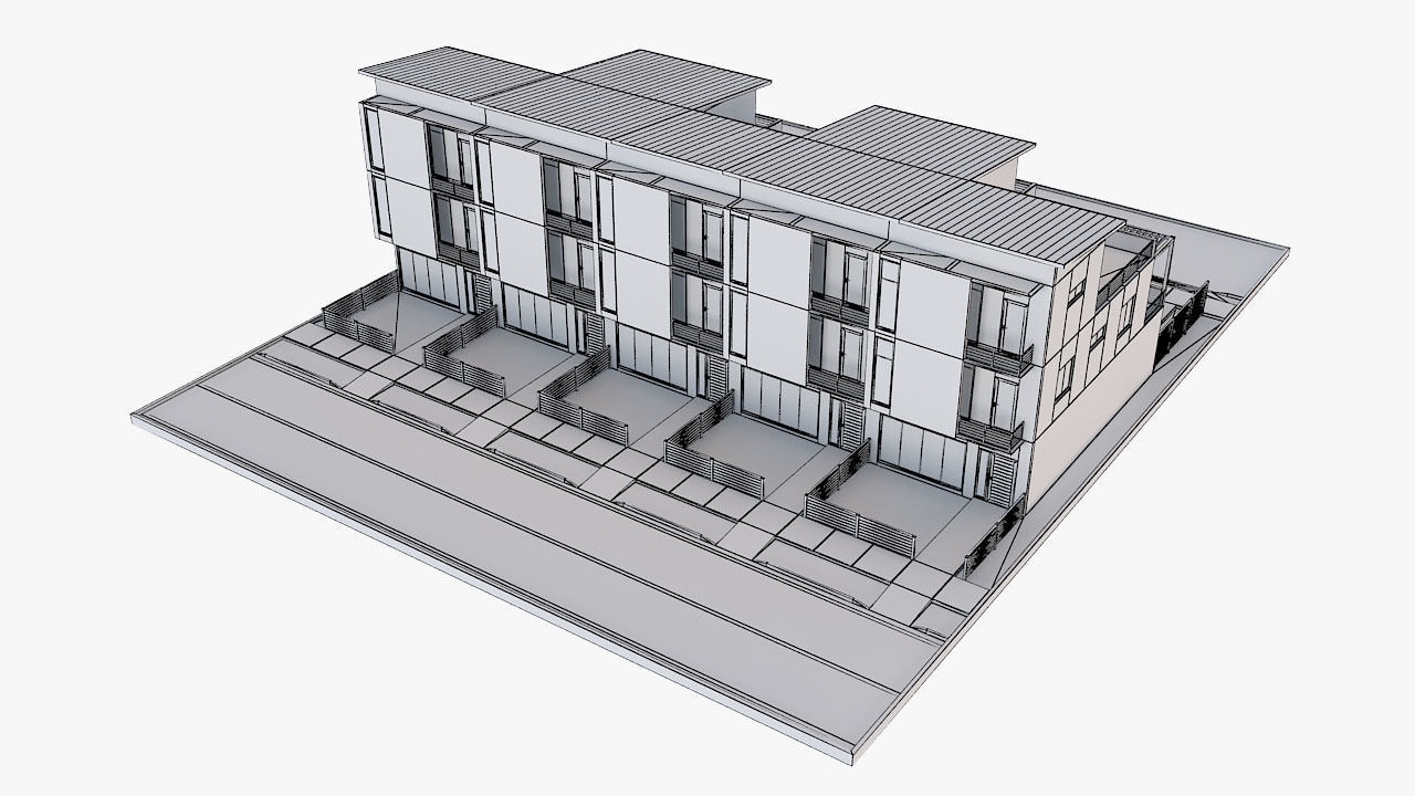 Modern Townhouse Building 3 3D model_9