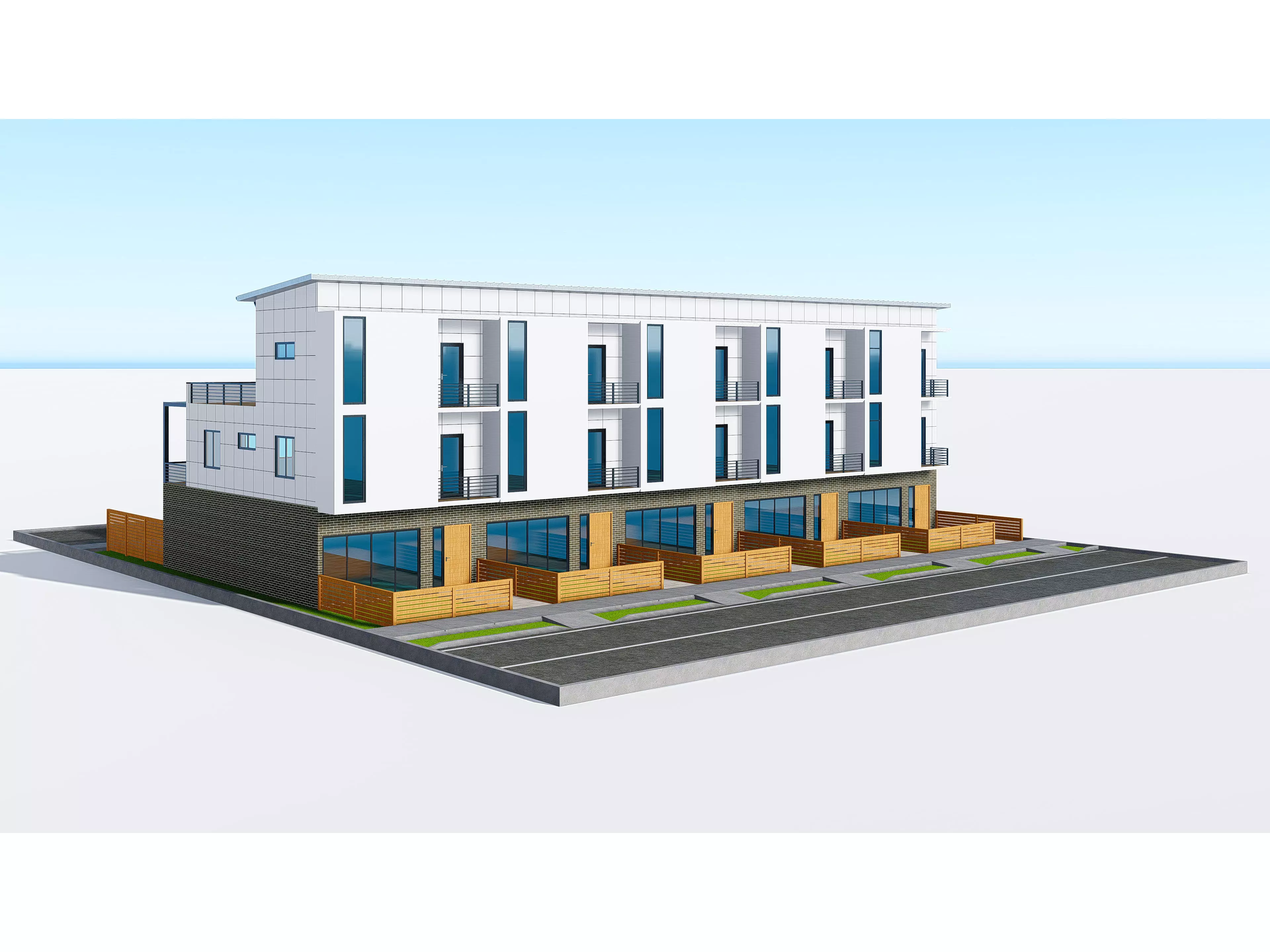 Modern Townhouse Building 3 3D model_0