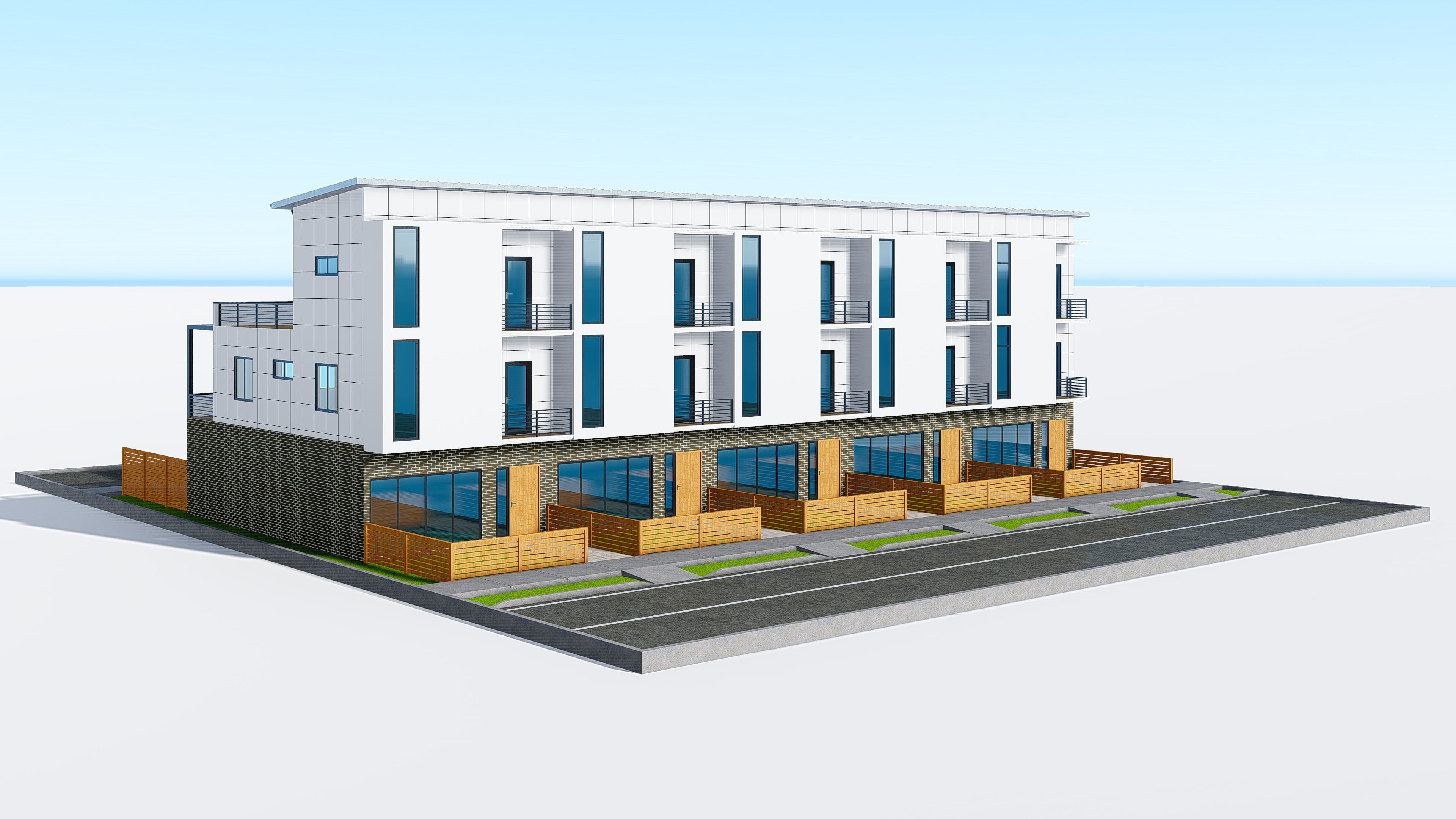 Modern Townhouse Building 3 3D model_13