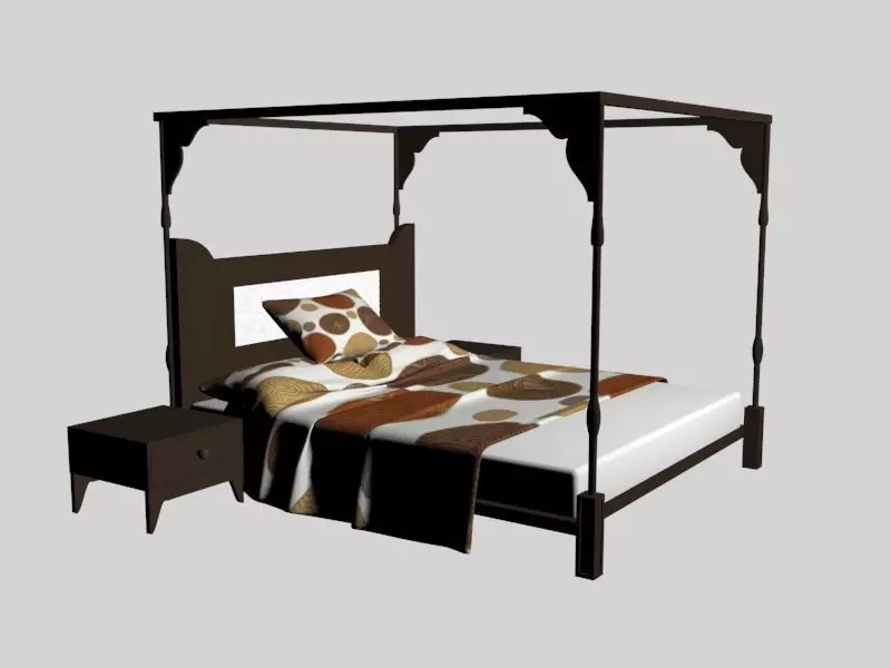 Bed set 3D model with canopy 3D model_0