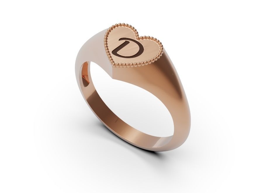  Collection of alphabet rings with heart design 3D print model_3