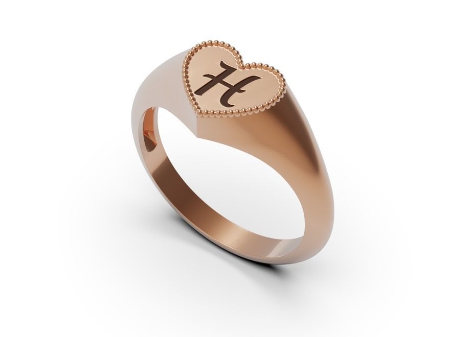  Collection of alphabet rings with heart design 3D print model_7