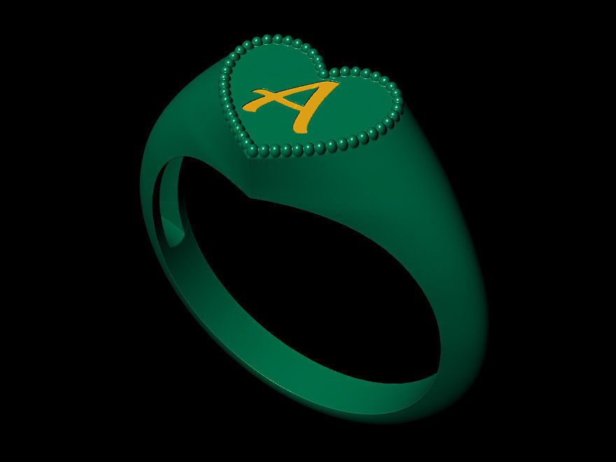  Collection of alphabet rings with heart design 3D print model_30