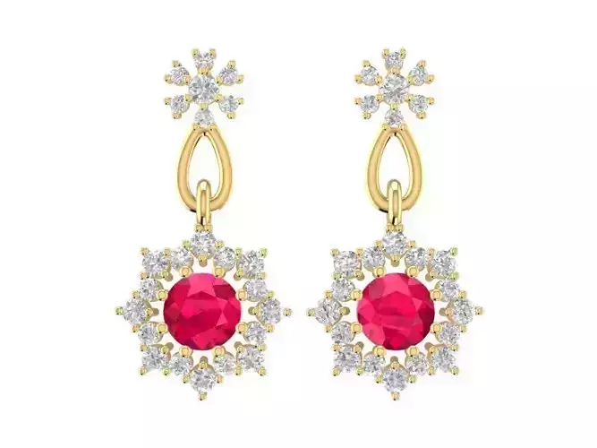 Snowflake Ruby Diamond Earrings 3D Model 1762