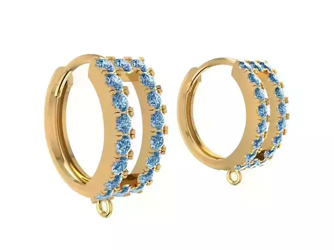 Womens Gemstone Hoop Earrings Gold 3D Model   1763