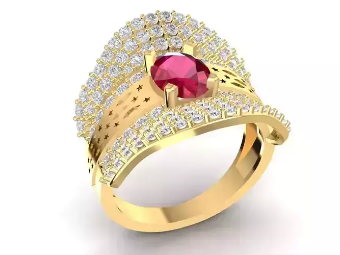 Luxury Emerald Gemstone Diamond Gold Ring 3D Model  1765