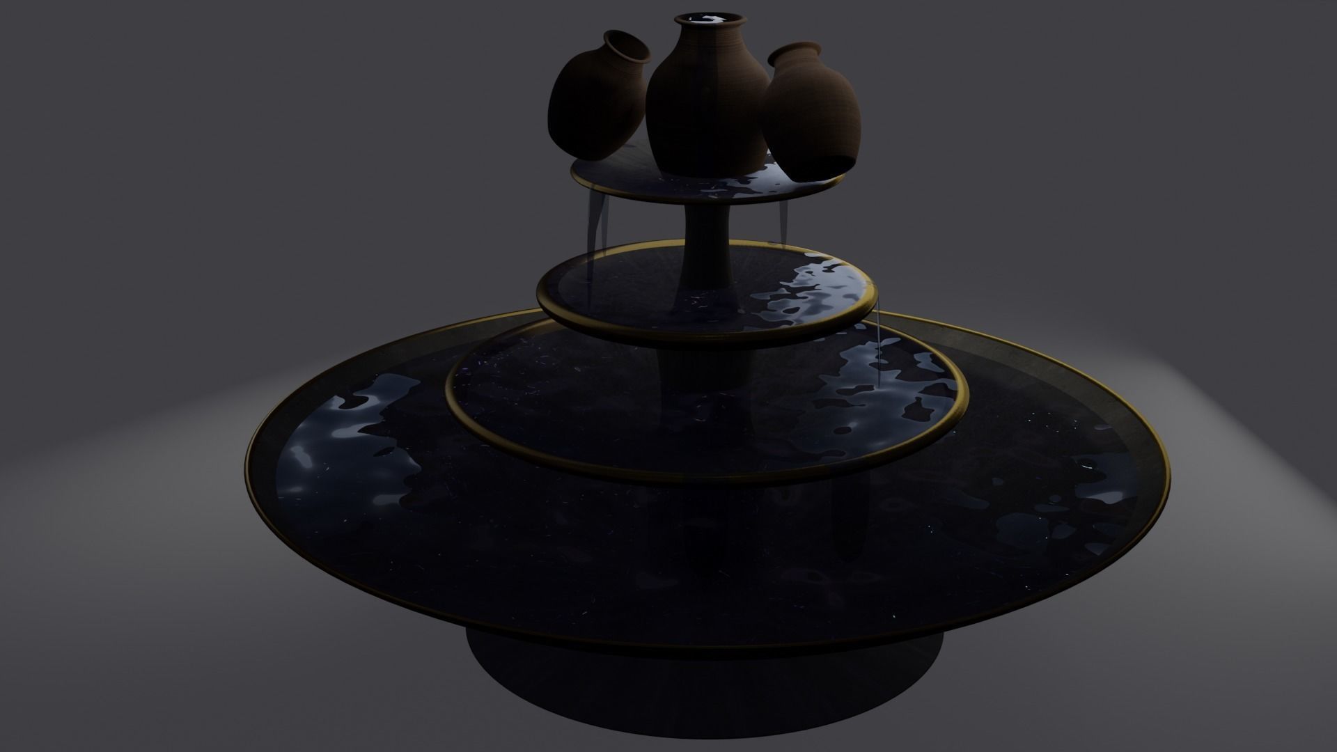 Fuente fountain with three vases on top Free 3D model_3