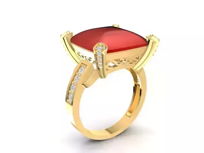 Women Square Red Gemstone Ring with Diamond Accents 1768