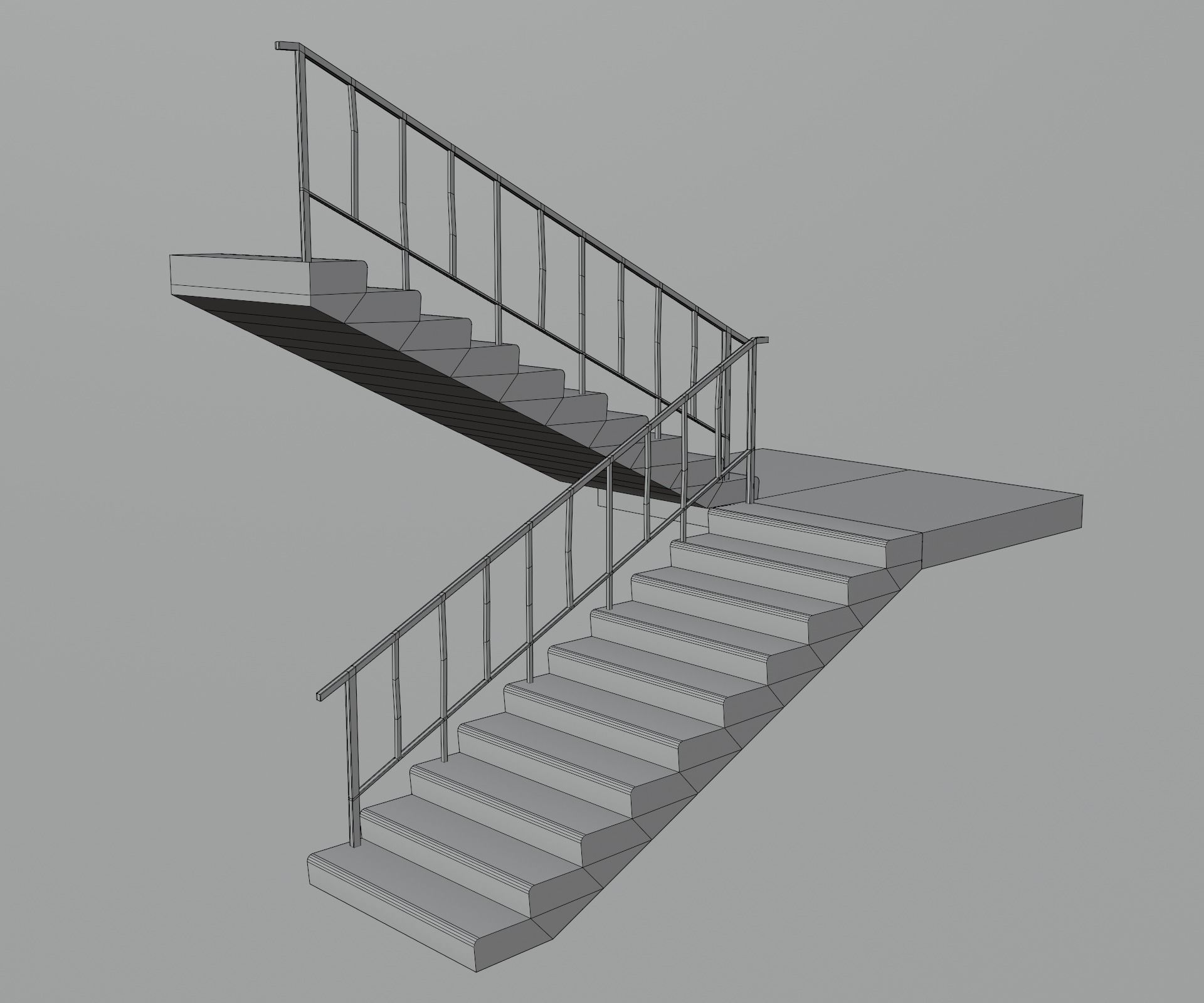 Concrete Stairs  Low-poly 3D model_9